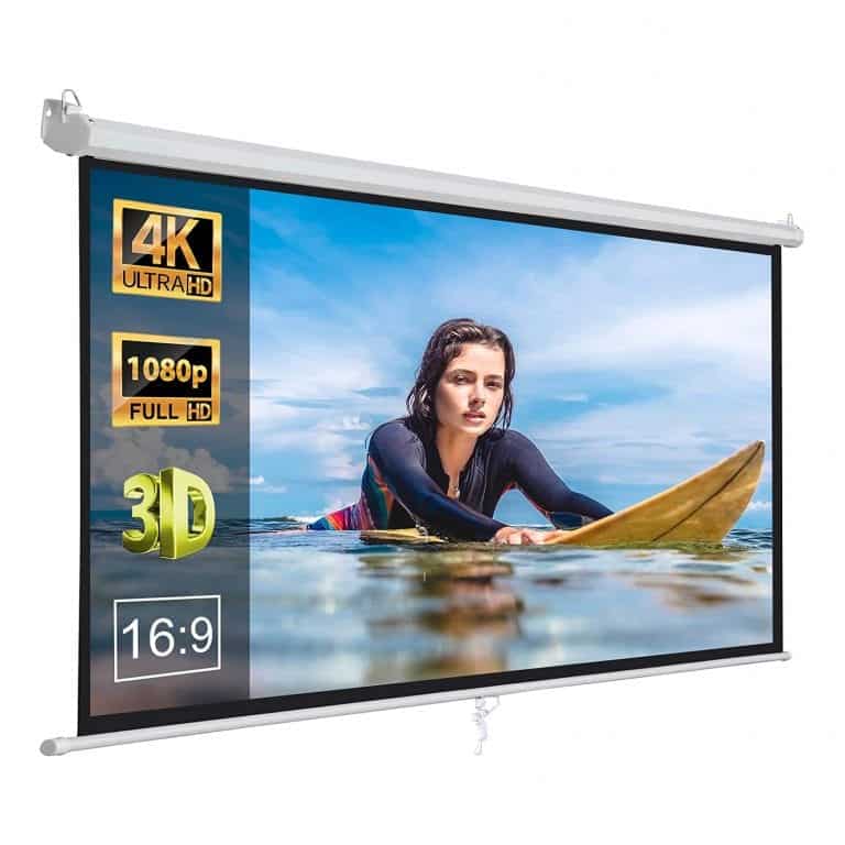4. Zeny 100″ HD Projection Pull Down Projector Screen 768x768 